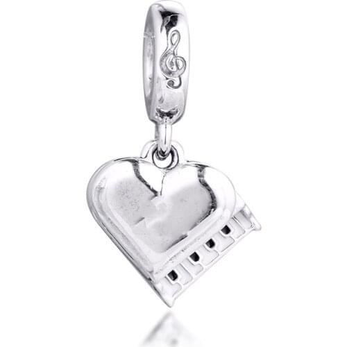 100% Real 925 Sterling Silver Grand Piano Heart Dangle Charms Fit Pandora Bracelet Metal Beads for Jewelry Making Berloques