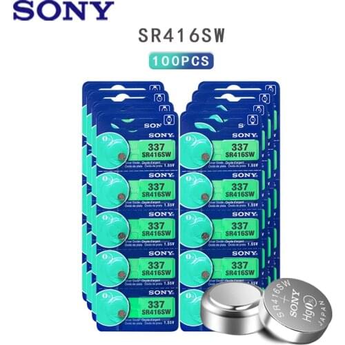 100pcs SONY Original New Watch battery 337 SR416SW Silver 1.55V button cell battery for swatch watch LED Headphone