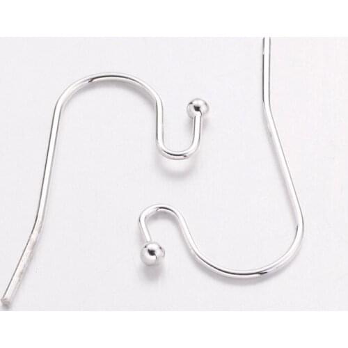 2000pcs Brass Metal Hook Earwire for Jewelry Finding DIY, Lead Free and Cadmium Free, Silver Color, 11x22x0.75mm ; Ball: 2mm in
