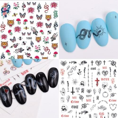 3D Flower Nail Stickers Women Face Sketch Abstract Butterfly Snake Sexy Girl Nail Art Decor Sliders Manicure Stickers for Nails