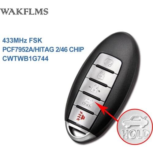 5 buttons Smart Remote Car key 433MHz for Nissan Patrol Armada 2017 with PCF7952A HITAG 2 46 CHIP CWTWB1G744 No Mark