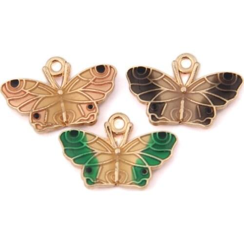 Newest 60pcs 14*20mm Gold Tone Plated Oil Drop Necklace Pendants Kawaii Butterfly Shape Enamel Metal Alloy Earring Charms