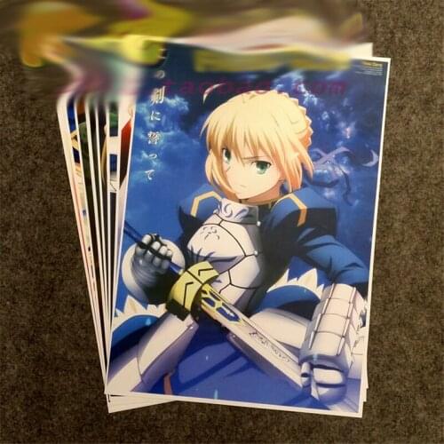 8pcs Anime Cartoon Fate/Stay Night Saber Printed Poster Cosplay Prop Home Wall Decor Collectible for Girl Boy Christmas Gift