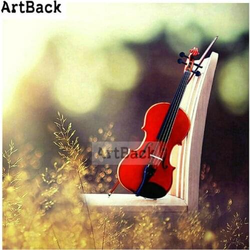 Full square drill 5d diamond painting violin landscape icon 3d diamond embroidery rhinestone stick drill embroidery