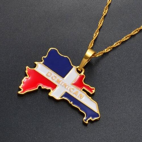Anniyo Dominican Map Flag Pendant Necklaces Dominicans Country Map Jewelry Gold Color #076806