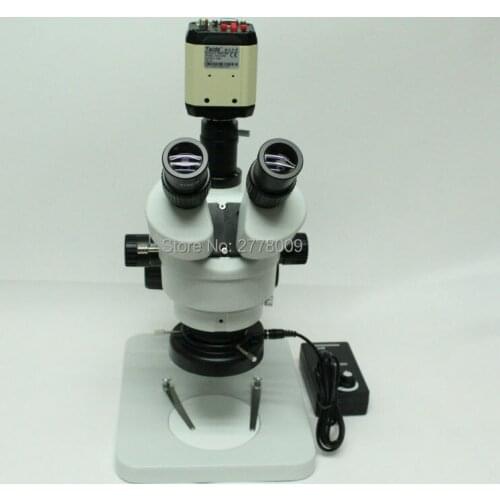 Continuous Zoom Binocular Visual 3.5X-90X Trinocular Stereo Microscope+Digital Microscope Camera VGA CVBS USB AV TV Outputs