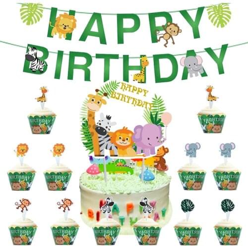 Zoo Theme Birthday Supplies Cake Flag Cake Wrappers Animal Party Cake Decoration Cupcake Toppers Baby Shower Kids Toys
