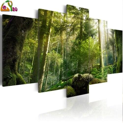 DIY Diamond Painting 5 Panels The Beauty Of The Forest Landscape Diamond Embroidery Cross Stitch Rhinestone Pictures Mosaic Kit