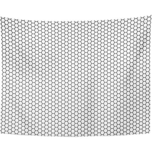 Tapestry Black Net Grid Hexagonal Cell Honeycomb Speaker Grille Hexagon Futuristic Tapestries Wall Hanging for Living Room