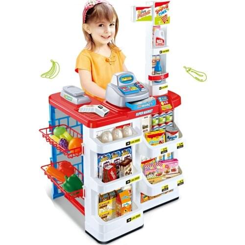 Simulation Luxury Supermarket Set Cash Register Shopping Cart Girls Pretend Play Toys Kid Education Toys