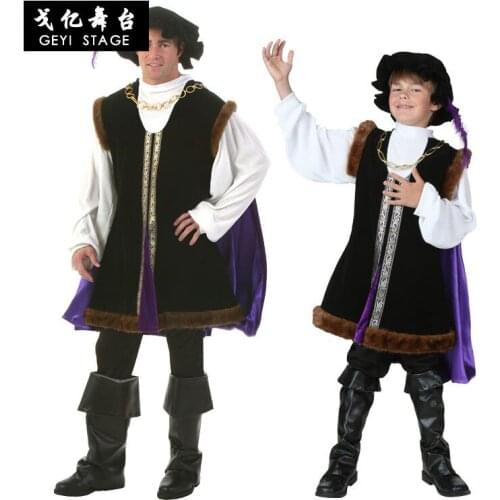 Renaissance Victorian Boy Prince King Costume Palace Medieval Costume Kids Adult Fancy Halloween Cosplay Noble Retro Cloak