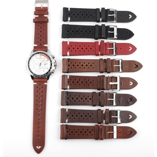Leather Strap Watch Band 18mm 20mm 22mm 24mm Porous Breathable Handmade Stitching Watch Strap for Men Watch Bracelet Accessories