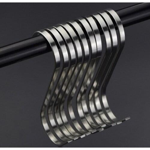 High Quality 10pcs/lot Free Shipping Stainless Steel S Hook Hangers for Pots and Pans in Kitchen Cabinet Rail