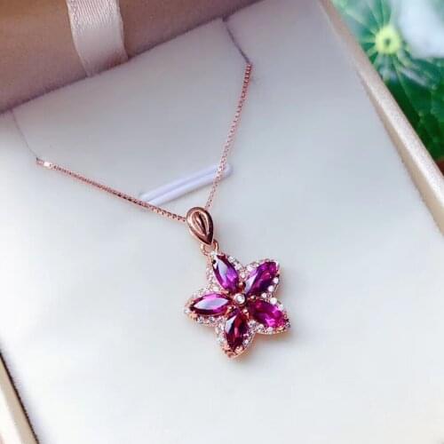 Five star pendant classic red natural garnet gemstone necklace women silver necklace jewelry 925 sterling silver birthday gift