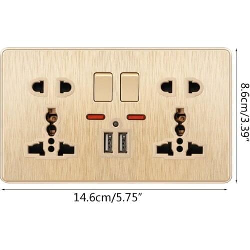 Multifunction UK 13A Wall Socket Push Button 2.1A Double USB Charging Ports