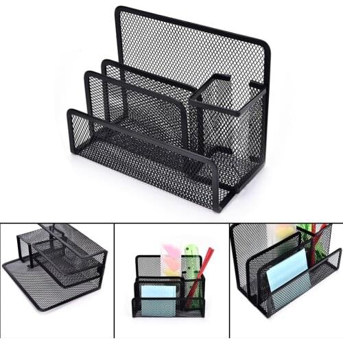 Multi-functional Pen Holder Stationery File Paper Organiser Storage Collection School Office Supplies Metal Mesh Desk Organizer