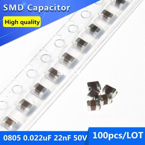 100pcs SMD Thick Film Chip Multilayer Ceramic Capacitor 0805 0.022uF 22nF 50V X7R 10