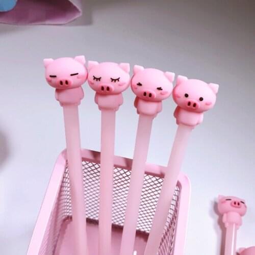 24 PCs 0.5mm Black Cute Cartoon Adorkable Eyelash Pig Gel Ink Pens Set Cute Student Writing Stationery Office Supplies Prizes