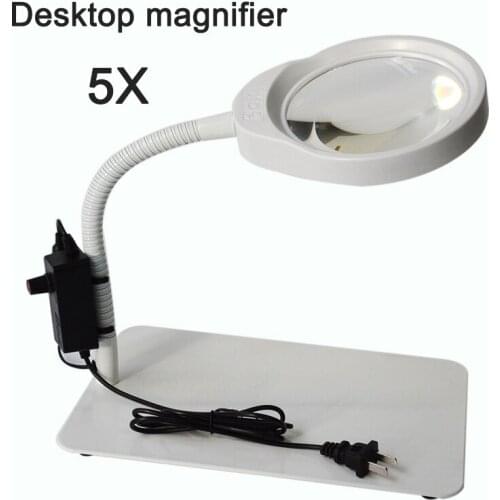 Desktop Magnifying Glass with 48pcs LED Light Universal Rotation for Electronic Maintenance Testing