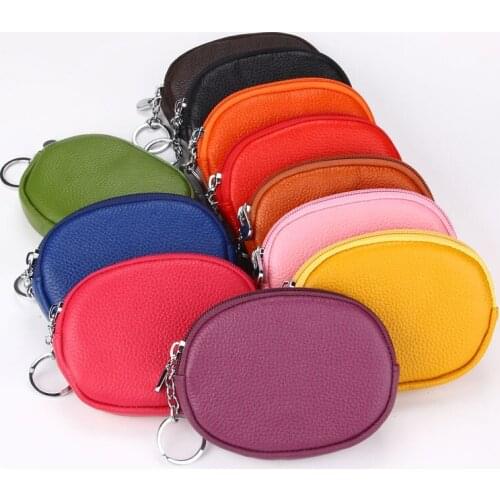 Genuine leather personality oval car key holder mini coin purse key bag card purses womens makeup small purses fashion coin bag
