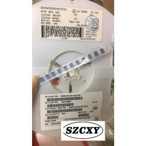 New and original 293D476X0016C2TE3 Cap Tant Solid 47uF 16V C CASE 20% (6 X 3.2 X 2.5mm) SMD 6032-28