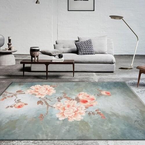 New Chinese Style Pink Peony Floral Carpet For Living Room Classical Flower Pattern Bedside Mat Bedroom Rug Coffee Table Rug