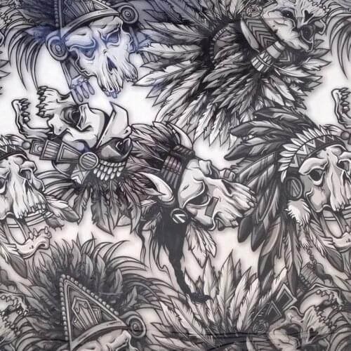 Free shipping 0.5mX2m/10m skull with feather pattern water transfer printing film TSCH063 hydrographics film