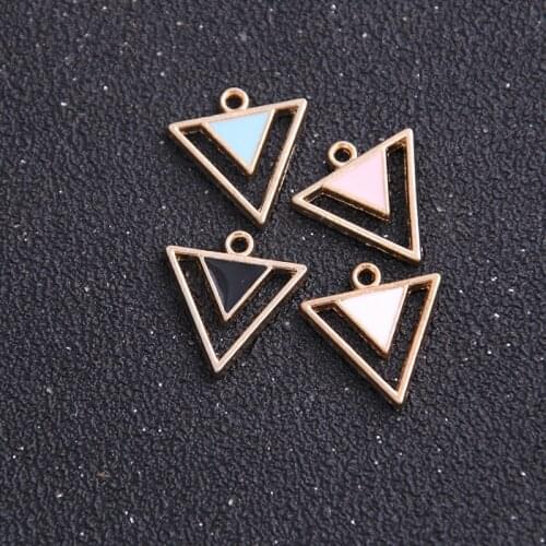 6pcs 17*19mm Four Color Alloy Metal Drop Oil Double Triangle Charms Pendant For DIY Bracelet Necklace Jewelry Making