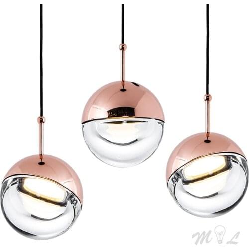 Rose Gold Pendant Lamps for Living Room Plated Gold Glass Lamp Pendant Led Strip 5W Mini Luminaire Study Dining Room Hanglamp