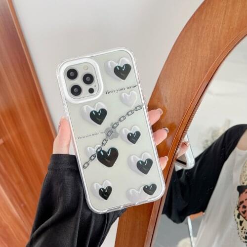3D Love Heart Transparent Solid Color Case For iphone 12 11 Pro Max X XS XR 7 8 Plus Shock Proof Soft Protection Cover