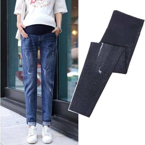 Plus Size M-6XL Maternity High Waist Skinny Stretch Ripped Jeans Destroyed Pregnancy Denim Pants for Women