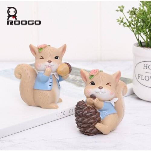 Roogo Creative Small Squirrel Ornaments For Home Decor Cute Miniature Figurines For Kids Resin Living Room Decorations