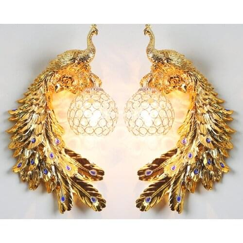 Nordic Luxury LED Wall Lamps for Living Room Decor Peacock Lampshade Wall Light Bedroom Bedside Kitchen Indoor Wall Sconce Lamp