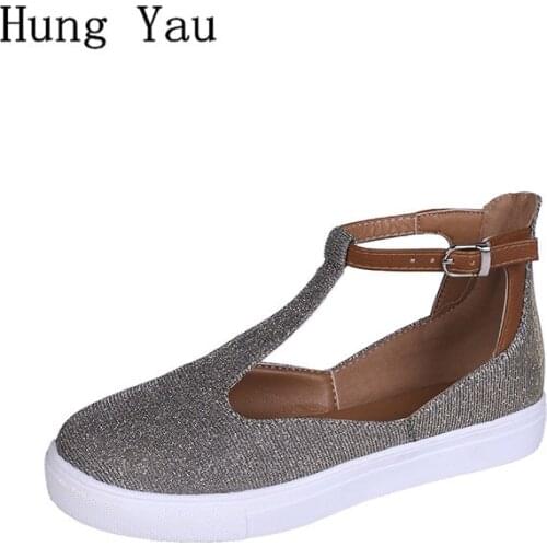Women Shoes Flats Sandals Summer Fashion Casual Shoes Woman Round Toe Work Buckle Strap Platform Walking Big Size 35-43