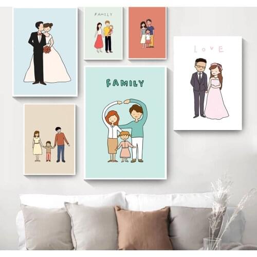 Happy Family Of Three Prints Cartoon Characters Living Room Dining Room Decoration Painting Warm Room Bedroom Mural
