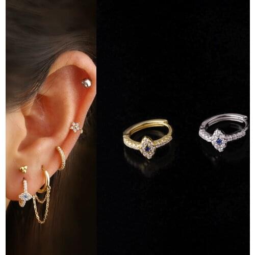 1Pc Unique Design Geometric Hoop Earrings For Women Fashion Bohemia Colourful CZ Cartilage Earring Ear Buckle Piercing Jewelry