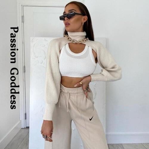 Women Sweater Smock Pullovers Tops Lantern Sleeve Knitwear Turtleneck Sweater Knitted Cropped Tops Winter Collocation Artifact