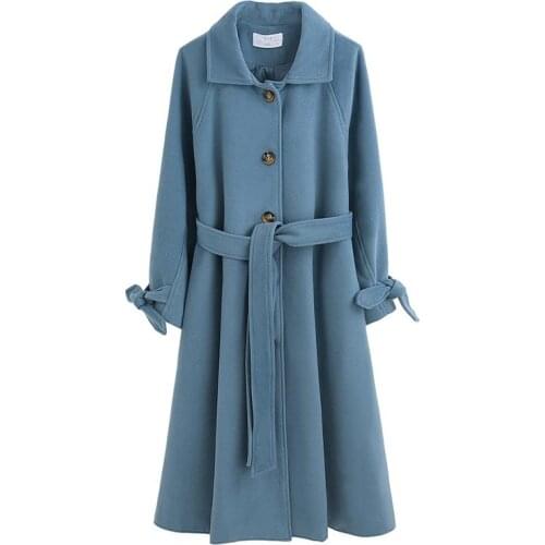 Womens medium length loose 2019 fashionable new autumn and winter haze blue Nizi coat