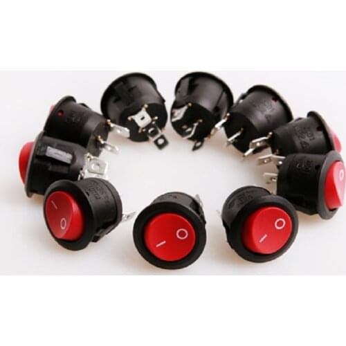 10pc Round 3 Prong Red LED Rocker Switch for Power Wire Controlled Lamp Appliance Transformer