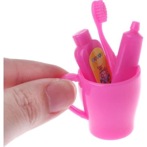 2 Sets Doll Toothbrush Miniatures Toothpaste Tube Cup Bathroom Decoration Dollhouse Mini Kit