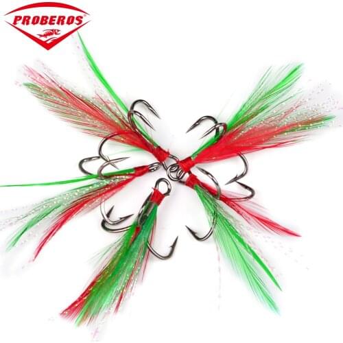 20pcs/Lot Fishing Lure New Fishing Equipment 2#-10# Black Fishing Hook with Green Red Feather Fishing Tackle Pesca