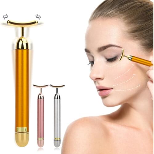 24K Gold Roller Vibrating Facial Massager Slimming Facial Skin Beauty Bar Pulse Firming Face Massage Lift Tightening Wrinkle Bar
