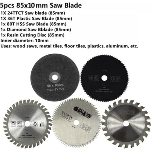 5pcs 85mm Cutting Tool Wood Saw Blades for Multi-function Power Tool Circular Saw Blade Bore 10mm Wood Cutting Disc