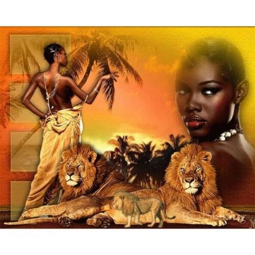 African Sister Full Square Drill 5D Diy Mosaic Lions Diamond Embroidery Rhinestones Painting Portrait,Friends Gifts Home Decor