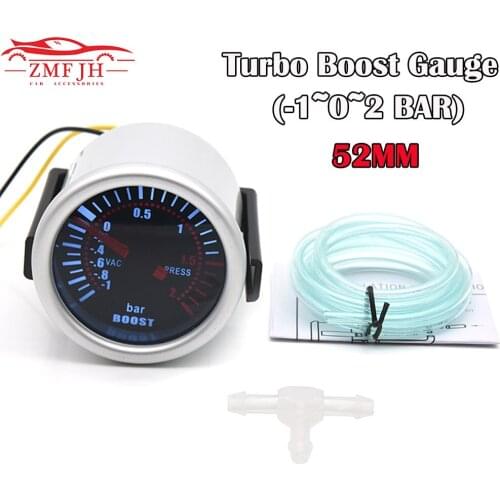 2" 52mm Auto Car Turbo Boost Gauge Universal 12V LED Smoke Len -1~0~2BAR Turbo Boost Gauge Meter with White LED Backlight