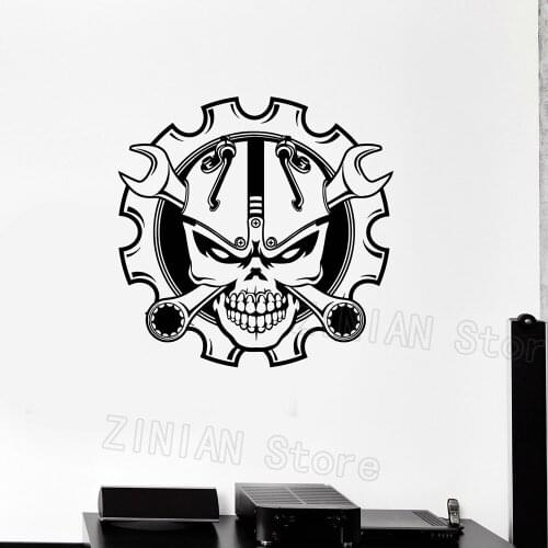 Skull Wrench Garage Decorating Wall Stickers Idea Car Driver Mural Boys Bedroom Wall Decal Modern Creative Man Cave Decor Z419