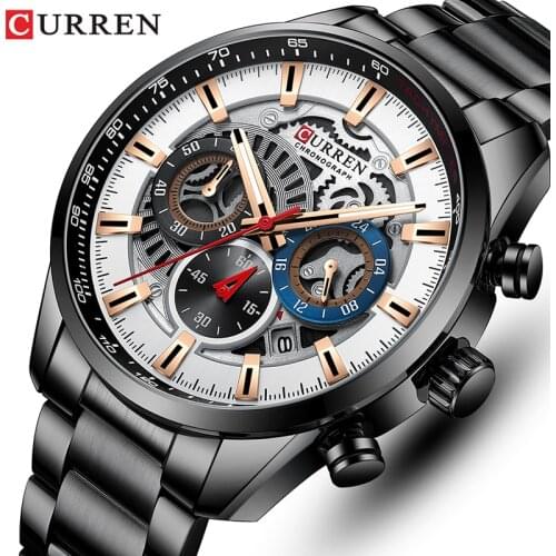 CURREN New Fashion Mens Watches Top Brand Luxury Stainless Steel Quartz Watch Men Sport Date Male Clock Waterproof Wristwatch