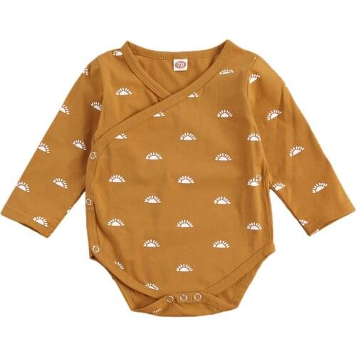 Baby Sunrise Jumpsuits Ginger Printed Pattern Romper, Long Sleeve V-neck One-piece for Boys and Girls, 0-12 Months Spring Autumn