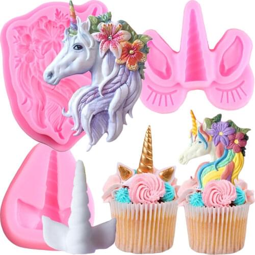 Unicorn Silicone Molds Baby Birthday Cupcake Topper Fondant Cake Decorating Tools Unicornio Candy Clay Chocolate Gumpaste Moulds
