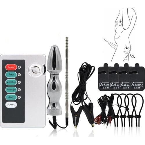 Electric Shock Aanl Plug Nipple Clamps Penis Ring Electro Stimulation Penis Plug Host Therapy Body Massager Sex Toys Kit